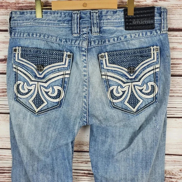 Affliction Premium Mens 34x32 Buckle Blake Distressed Straight Leg Jeans     #49 - Picture 7 of 13
